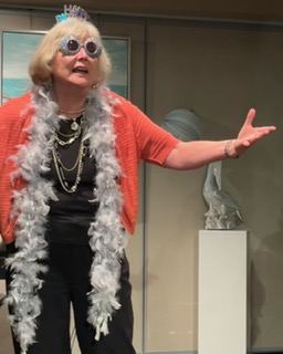 A woman wearing silly glasses