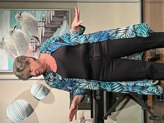 A woman with her hands out