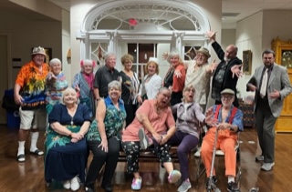 Full cast of Assisted Living: The Musical. Front row: Cathy Haick, Cathy Bitler, Ellen Simmons, Rebecca Martin and Jay Badders. Back row: Steve Root, Judy Root, Barb Ramsey, John Sweyer, Marilyn Sweyer, Jackie Howard, Linda Kauffman, John Pekar, Scott Gottliebson and Sam Benham