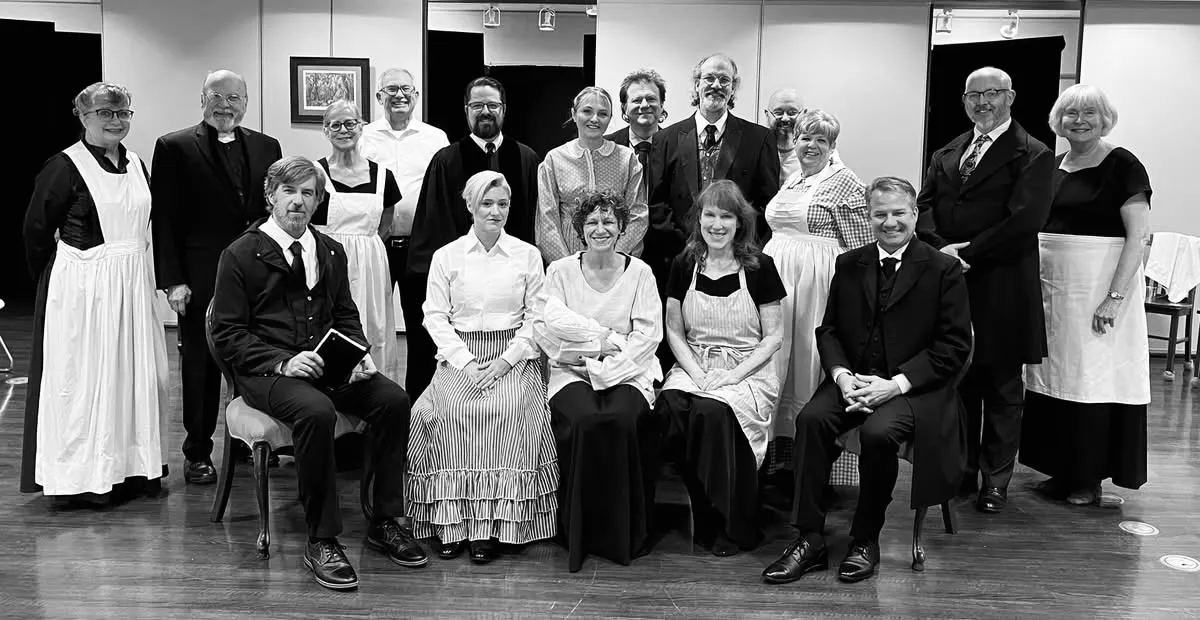 Cast of Garret Players&rsquo; production of Mrs. Packard on stage